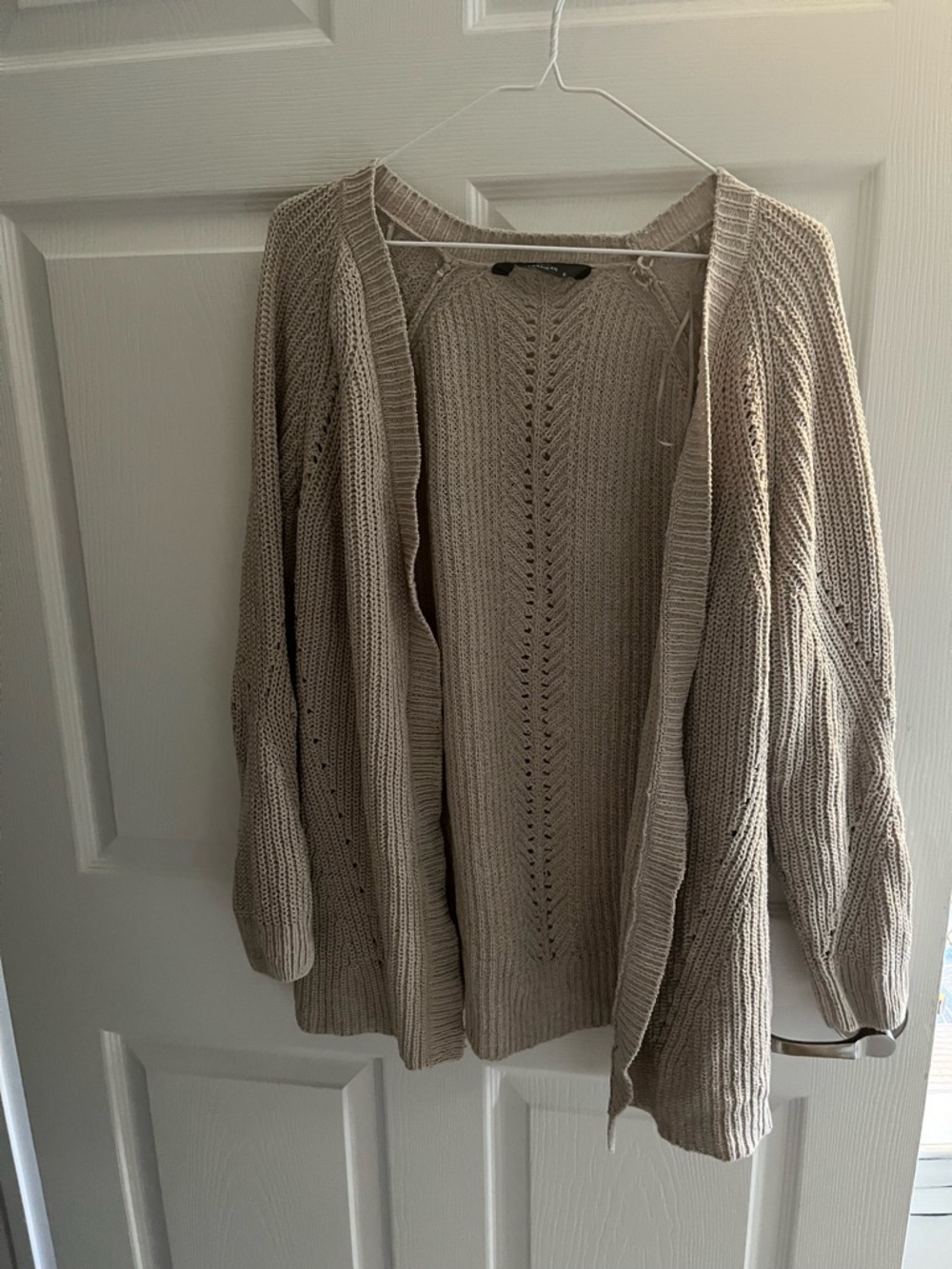 Light Beige Open-Front Women's Knit Cardigan Sweater